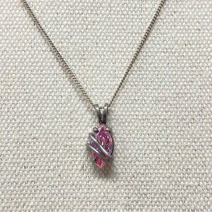 Sterling Silver Pink Marquise Cubic Zirconia Pendant  Necklace Dainty Minimal CZ